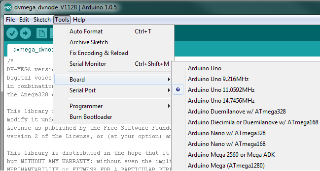 arduino board selection